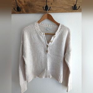 American Eagle henley sweater light pink with pink and yellow specks throughout